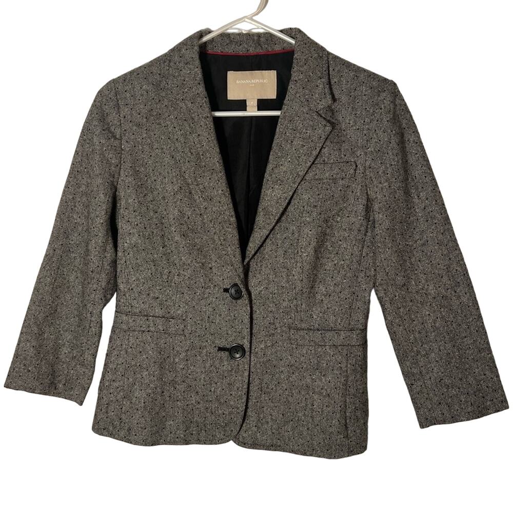 Banana republic gray black classic wool womens blazer jacket dot pattern size 4